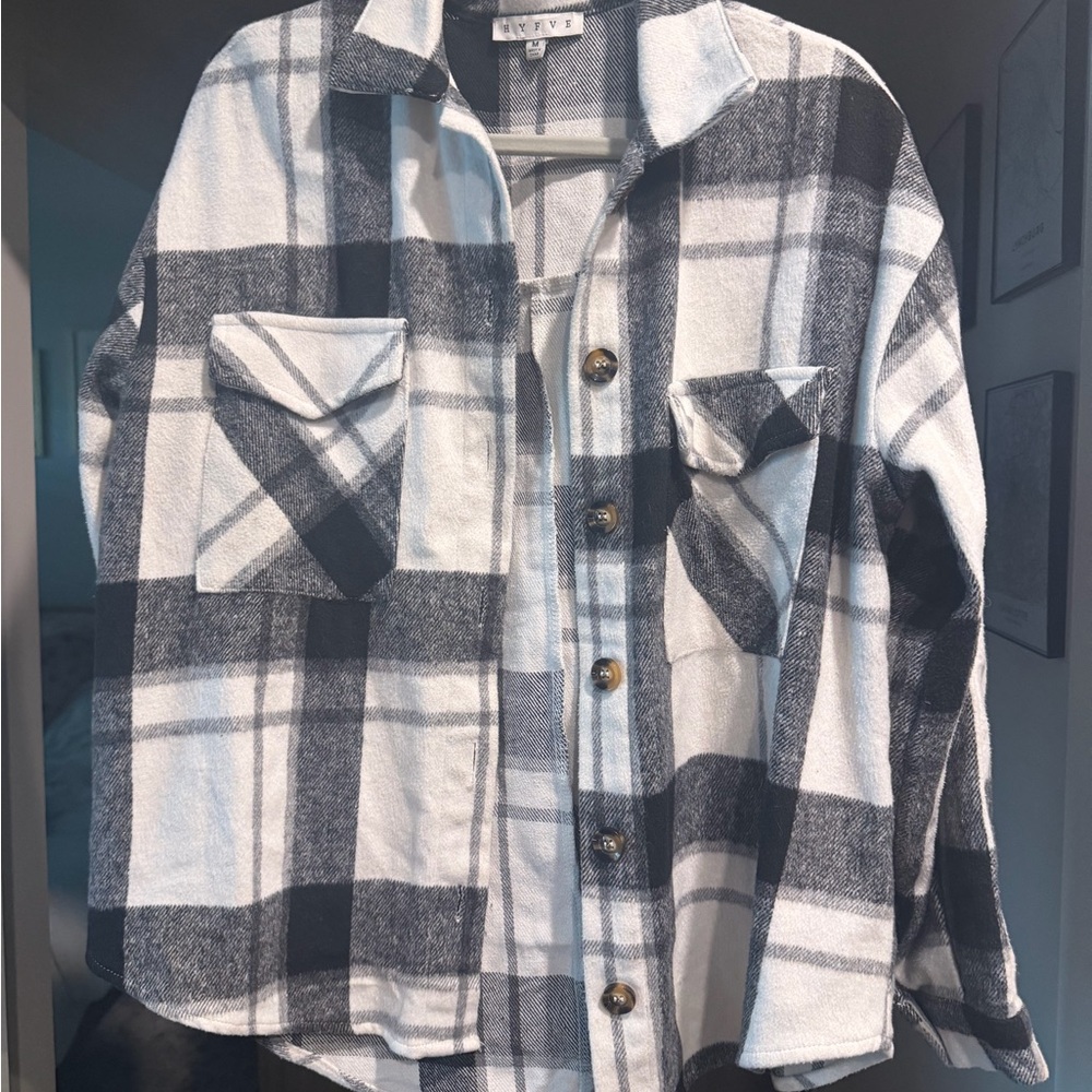 Plaid Button-Up Shirt - Black and White